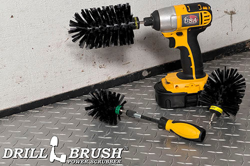 Jumbo, Original, and Mini Brushes w/ Handle Kit - Ultra Stiff Black Bristles - Grill & Industrial Cleaning | K-S-JOM-HD-QC-DB