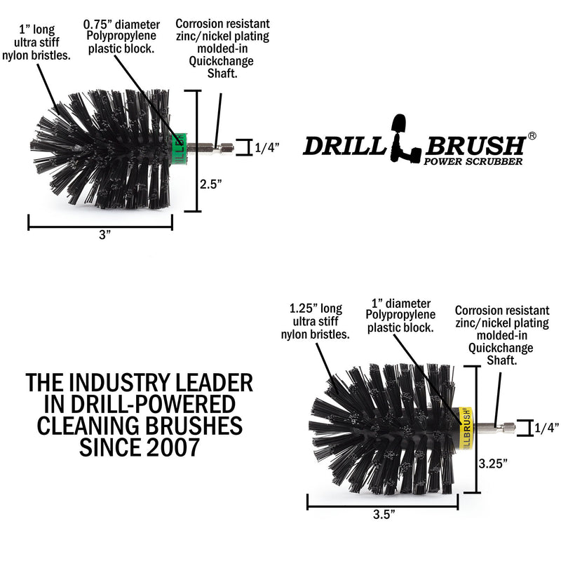 Specs for the Drillbrush MO Ultra Stiff Black Grill & Industrial Brush Kit.