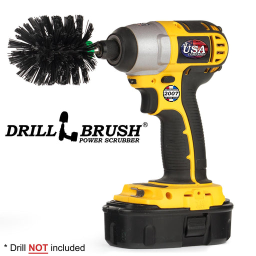 Drillbrush Mini Ultra Stiff Black Grill & Industrial Brush in a cordless drill.