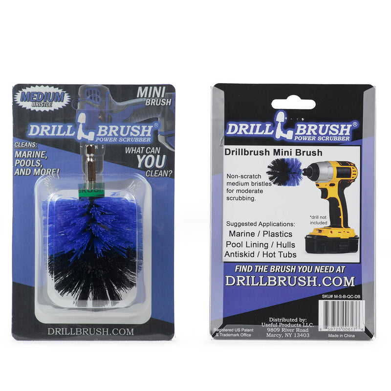 Front and back of the Drillbrush Medium Blue Mini Original in a blister pack.