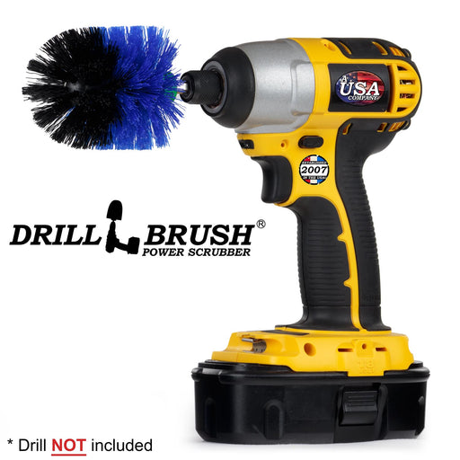 Drillbrush Mini Medium Blue Marine & Pool Brush in a cordless drill.