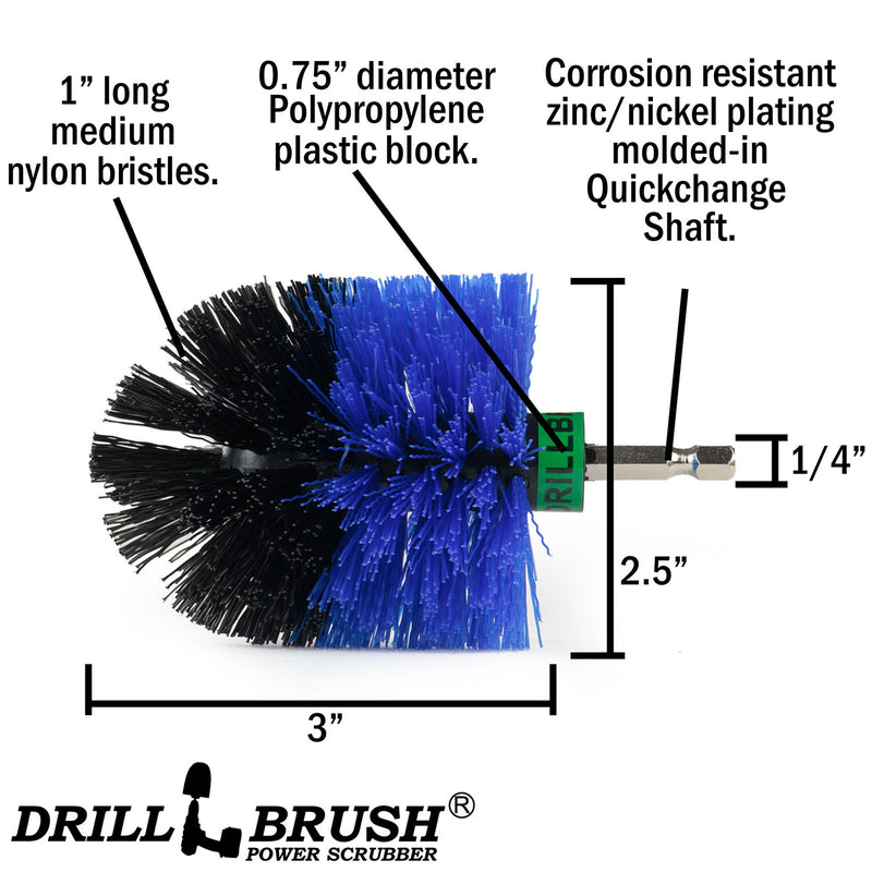 Specs for the Drillbrush Mini Medium Blue Marine & Pool Brush.