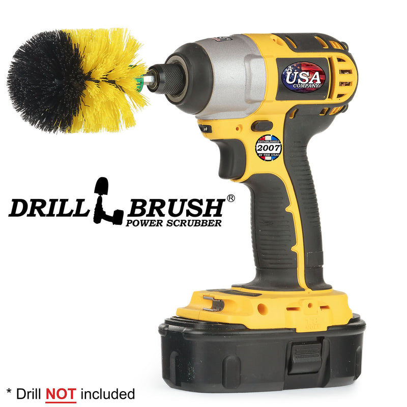 Drillbrush Mini Medium Yellow Bathroom Brush in a cordless drill.