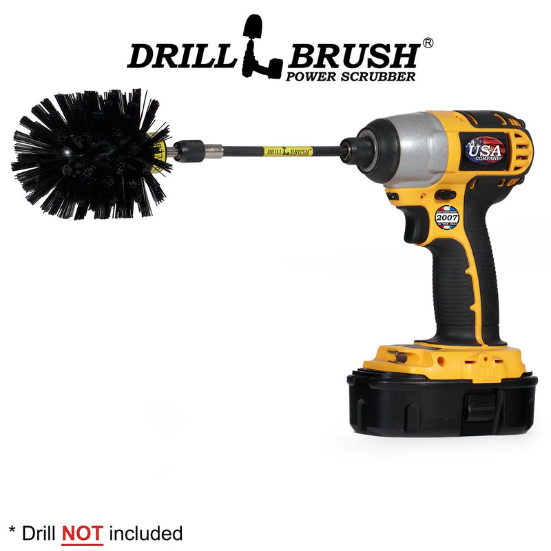 Drillbrush Original Ultra Stiff Black Grill & Industrial Brush in a 5 inch extension in a cordless drill.