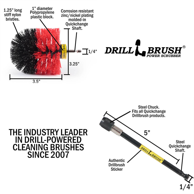 Specs for the Drillbrush Original Stiff Red Outdoor & Patio Brush and 5 inch extension.
