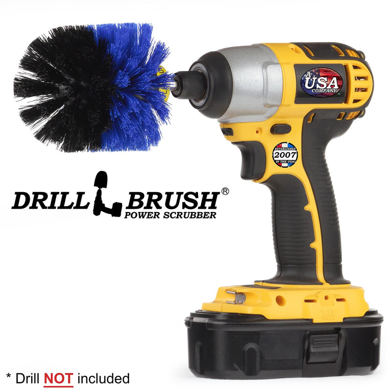 Drillbrush Original Medium Blue Marine & Pool Brush in a cordless drill.