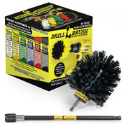 Drillbrush Ultra Stiff Black Original brush with 7 inch extension in front of its packaging.
