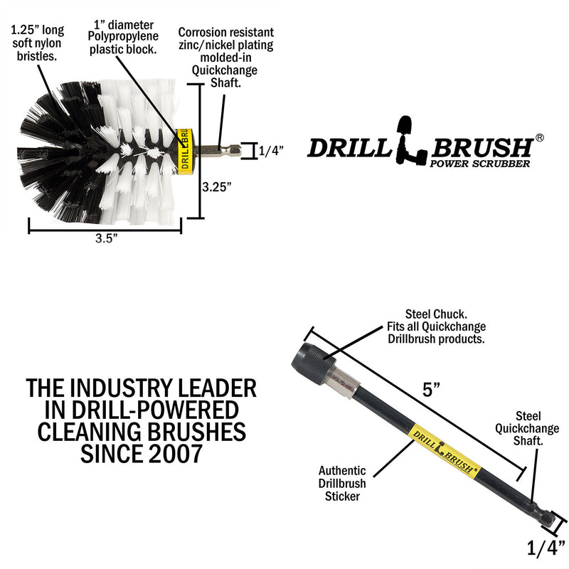 Specs for the Drillbrush Original Soft White Home & Auto Brush and a 5 inch extension.