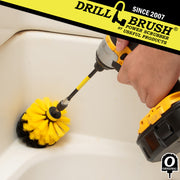Drillbrush Original Medium Yellow Bathroom Brush in a 5 inch extension cleaning around a tub.