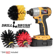 Drillbrush Medium Yellow, Stiff Red and Ultra Stiff Black Original 3-piece Variety Brush Kit with a Yellow Original brush in a cordless drill.
