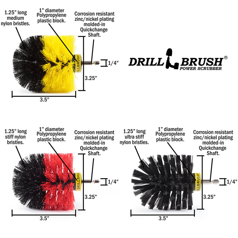 Original Brush 3-Pc. Kit - Medium, Stiff, & Ultra Stiff - Bathroom, Outdoor, & Grill | O-S-YRK-QC-DB