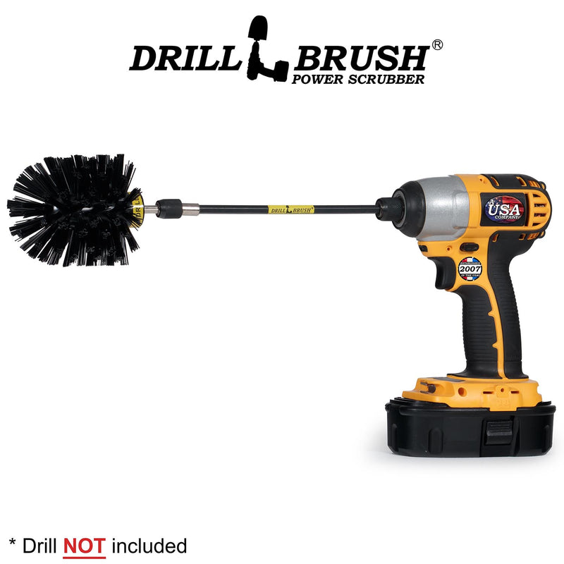 Drillbrush Original Ultra Stiff Black Grill & Industrial Brush in a 7 inch extension in a cordless drill.