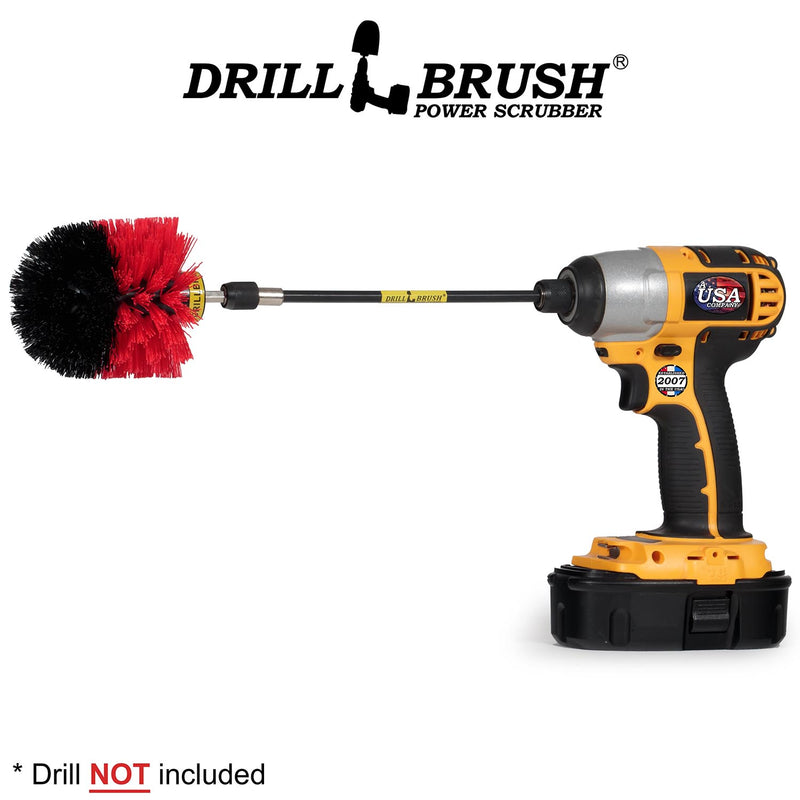 Drillbrush Original Stiff Red Outdoor & Patio Brush in a 7 inch extension in a cordless drill.
