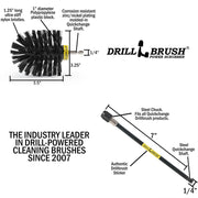 Specs for the Drillbrush Original Ultra Stiff Black Grill & Industrial Brush and a 7 inch extension.