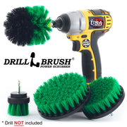 Drillbrush 542O Medium Green Kitchen Brush Kit with an Original brush in a cordless drill.