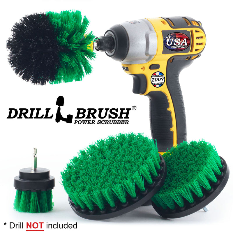 Drillbrush 542O Medium Green Kitchen Brush Kit with an Original brush in a cordless drill.