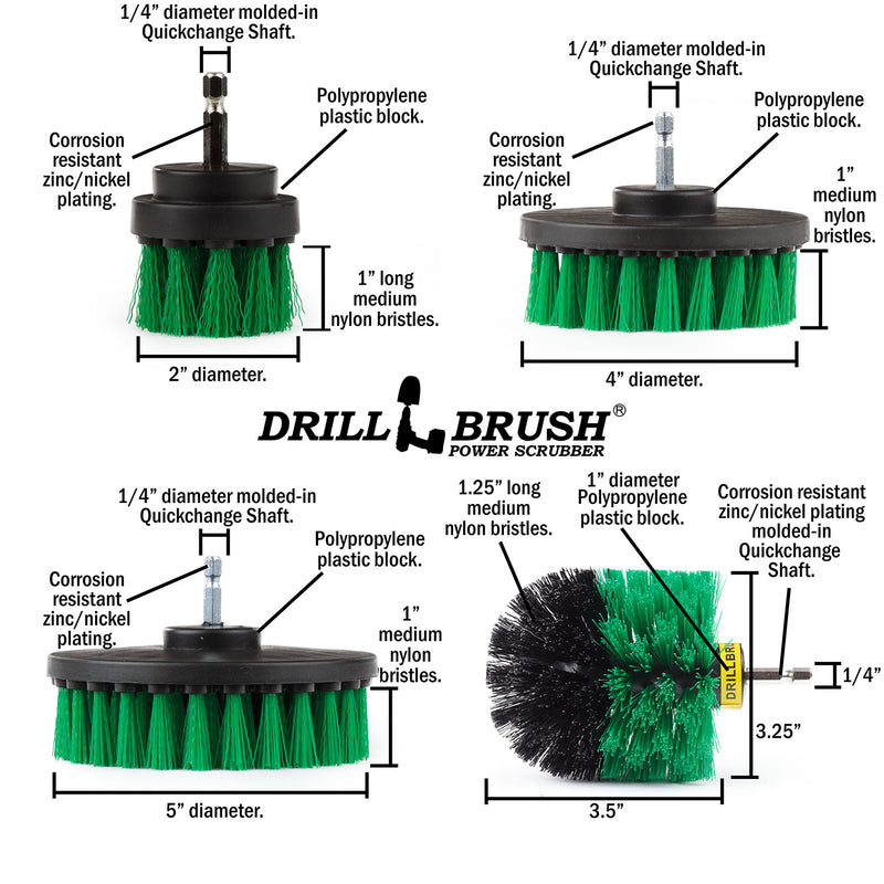 Specs for the Drillbrush 542O Medium Green Kitchen Brush Kit.