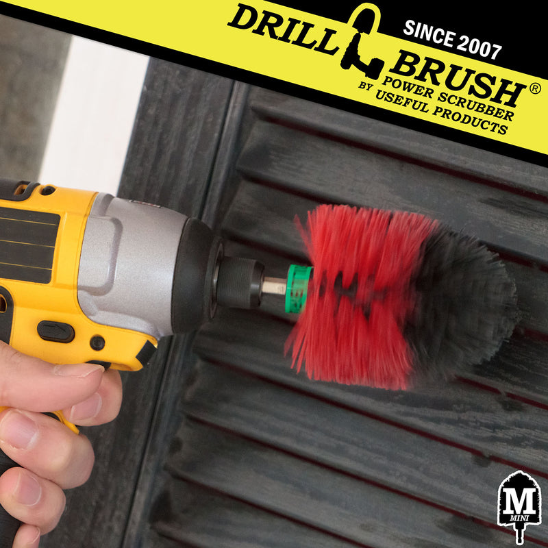Drillbrush Mini Stiff Red Outdoor & Patio Brush cleaning shutters.