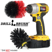 Drillbrush Stiff Red and Ultra Stiff Black Original 2-piece Variety Brush Kit with a Red Original brush in a cordless drill.
