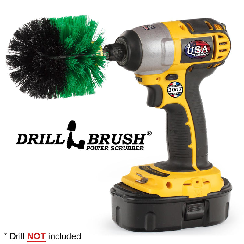 Drillbrush Original Medium Green Kitchen Brush in a cordless drill.