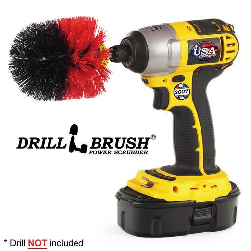 Drillbrush Original Stiff Red Outdoor & Patio Brush in a cordless drill.