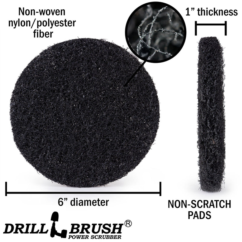 Specs for the Drillbrush Aggressive Black 6 inch Scrubbing Pad.