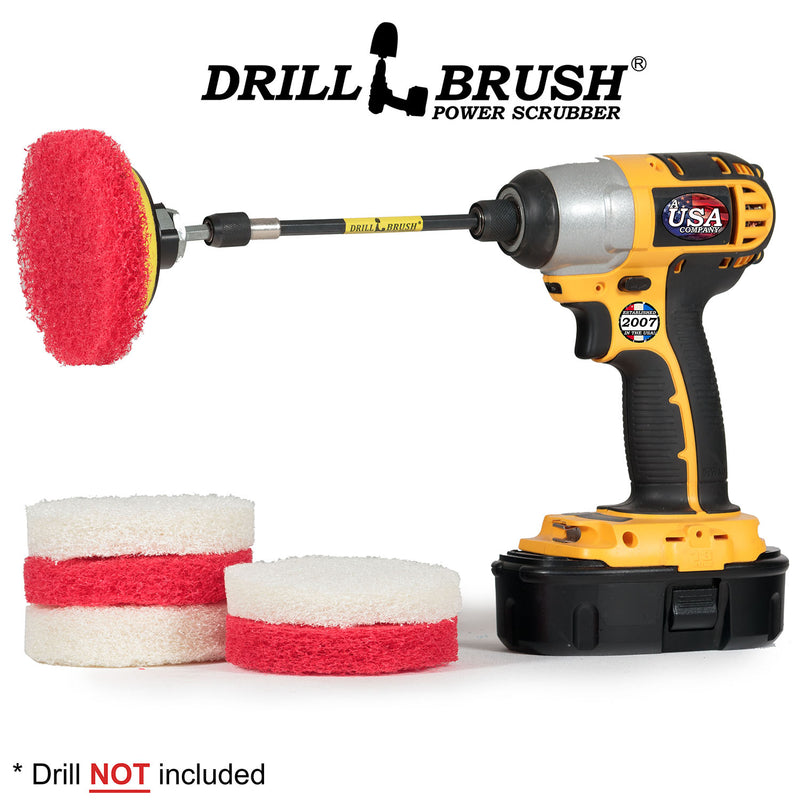 4in Scrubbing Pad Kit w/ 5in Extension - Very Soft & Moderate - Glass & Stainless Steel Cleaning | P4-2WR-4V-5X-QC-DB
