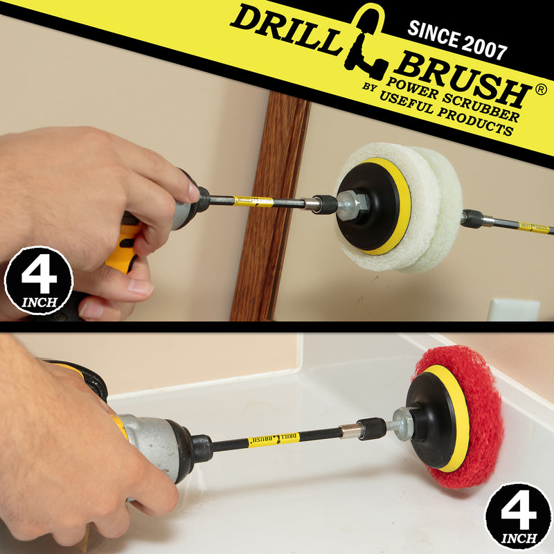 4in Scrubbing Pad Kit w/ 5in Extension - Very Soft & Moderate - Glass & Stainless Steel Cleaning | P4-2WR-4V-5X-QC-DB