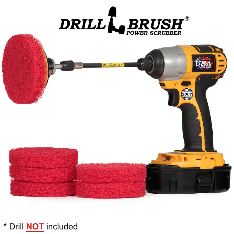 4in Red Scrubbing Pads w/ 5in Extension - Moderate Pads - Porcelain & Linoleum Cleaning | P4-4R-4V-5X-QC-DB