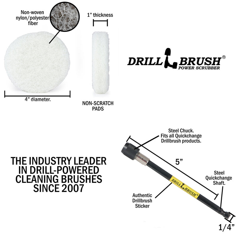 4in White Scrubbing Pads w/ 5in Extension - Soft - Glass & Wood Cleaning | P4-6W-4V-5X-QC-DB