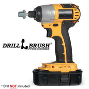 The Drillbrush Threaded 5/8in-11 threads-per-inch bolt to 1/4in Quickchange Adpater in a cordless drill.