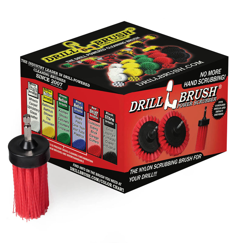 1in Red Brush - High Stiffness - Long Bristles - Outdoor & Patio Spot Cleaning | 1in-L-R-QC-DB