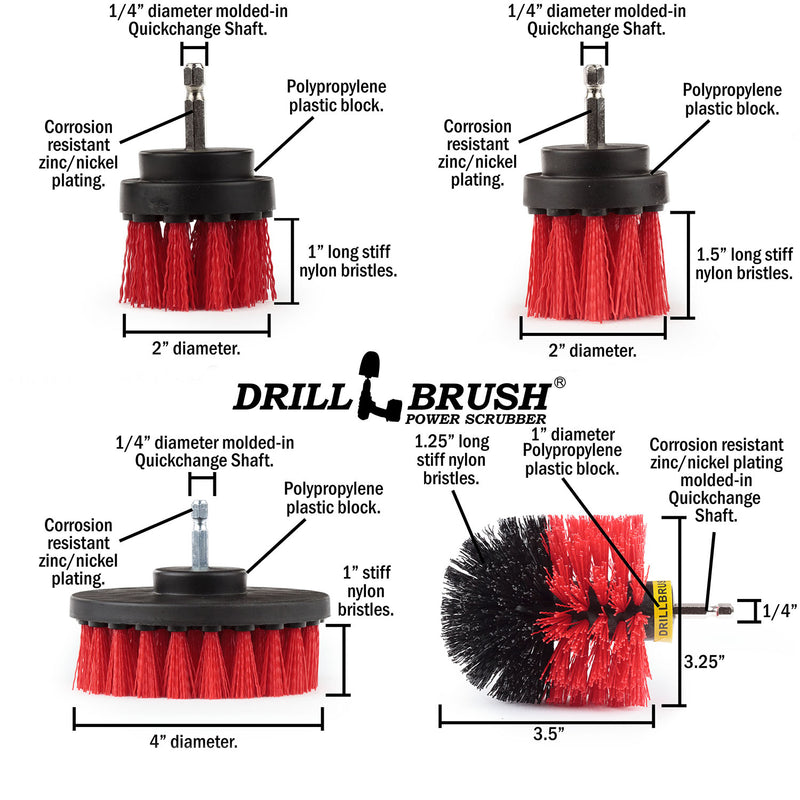 Specs for the Drillbrush 42OS-2L Red Stiff Outdoor & Patio Brush Kit.