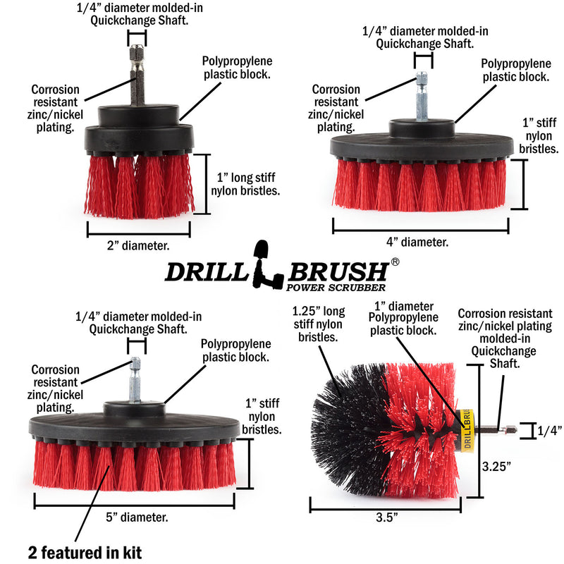 Specs for the Drillbrush 5542O Red Stiff Outdoor & Patio Brush Kit.
