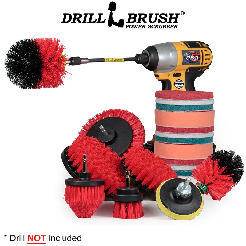 21-piece Red Brush Kit - Stiff Bristles | R-E542OMCS-P4-3WRB-2F-3V-5X-QC-DB