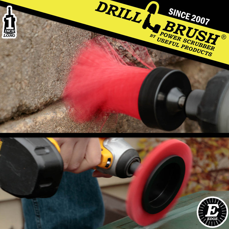 Edge x2 and 1 inch Long Red Brushes - Stiff Bristles - Outdoor & Patio Cleaning | R-EES-1L-QC-DB