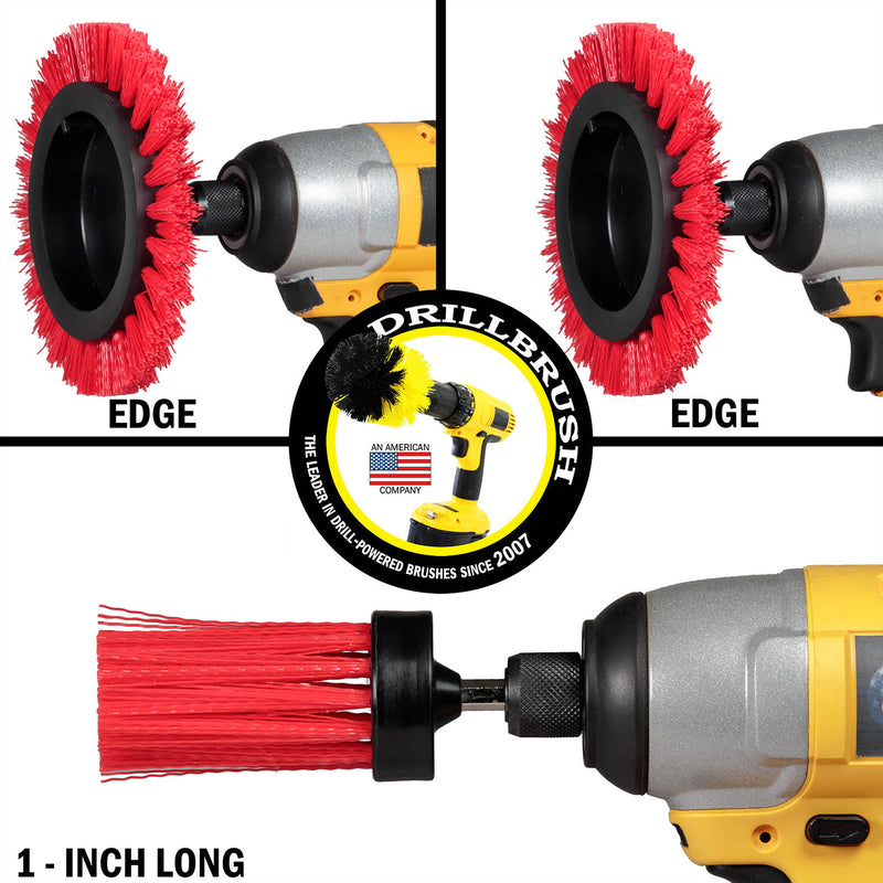 Edge x2 and 1 inch Long Red Brushes - Stiff Bristles - Outdoor & Patio Cleaning | R-EES-1L-QC-DB