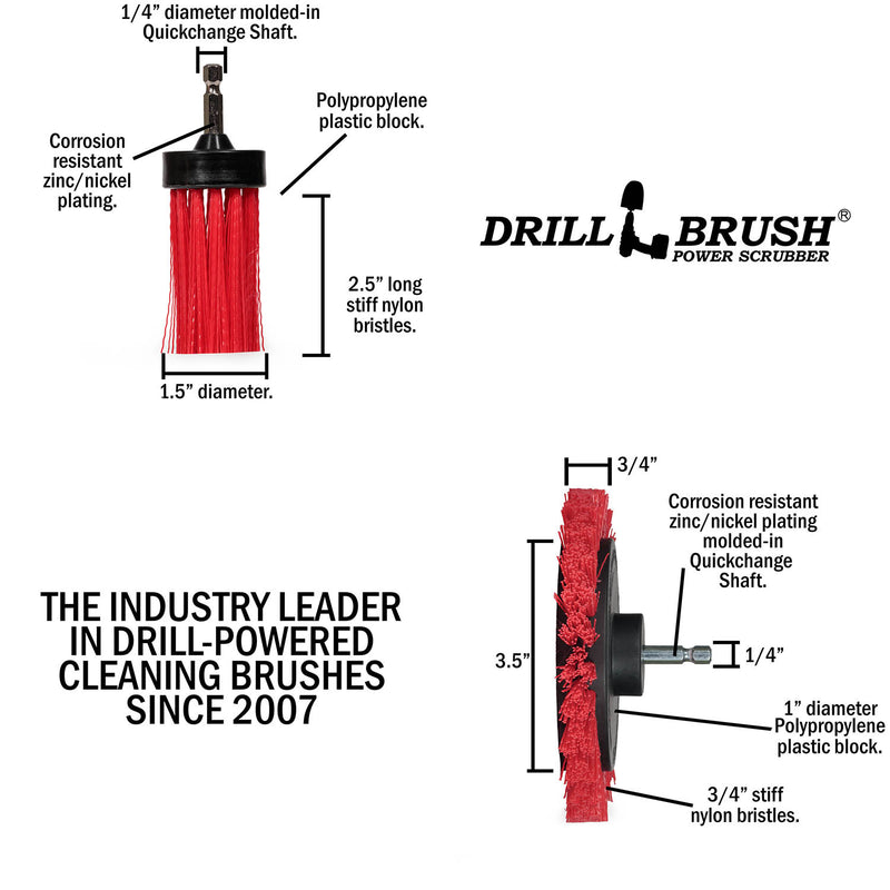 Edge x2 and 1 inch Long Red Brushes - Stiff Bristles - Outdoor & Patio Cleaning | R-EES-1L-QC-DB