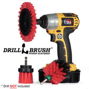 Drillbrush EMS-2L Stiff Red Outdoor & Patio Brush Kit with an Edge brush in a cordless drill.