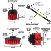 Specs for the Drillbrush 42O-5X Red Stiff Outdoor & Patio Brush Kit.