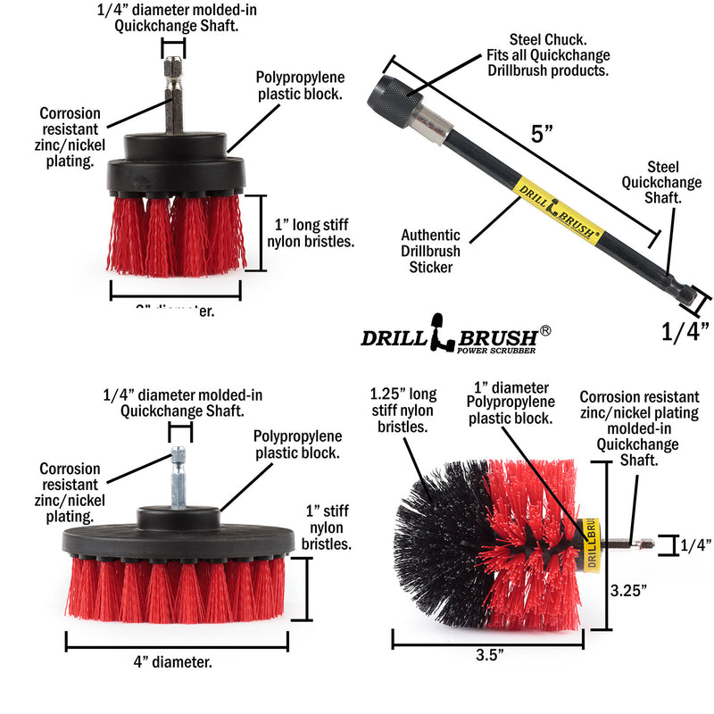 Specs for the Drillbrush 42O-5X Red Stiff Outdoor & Patio Brush Kit.