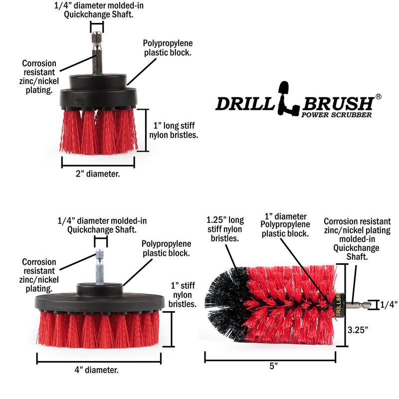 Specs for the Drillbrush 42J Red Stiff Outdoor & Patio Brush Kit.