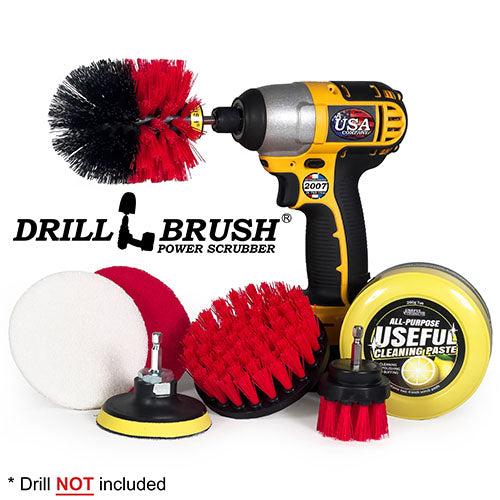 Stiff Red 4in, 2in Short, & Original Brush Kit with Useful All-Purpose Cleaning Paste Bundle - Stiff Bristles - 260g Multi-Purpose Cleaning Paste | R-S-42O-3V-QC-DB-UP1
