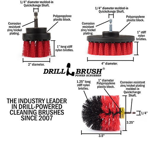 Stiff Red 4in, 2in Short, & Original Brush Kit with Useful All-Purpose Cleaning Paste Bundle - Stiff Bristles - 260g Multi-Purpose Cleaning Paste | R-S-42O-3V-QC-DB-UP1