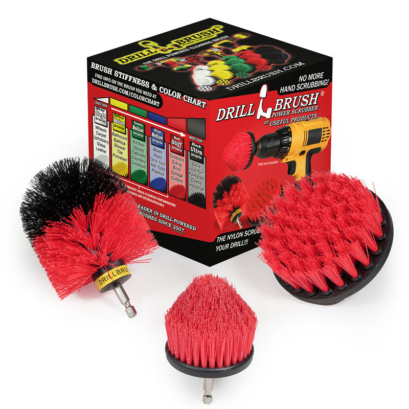 Original, 4in, and Corner Red Brushes - Stiff Bristles - Outdoor & Patio Cleaning | R-S-4CO-QC-DB