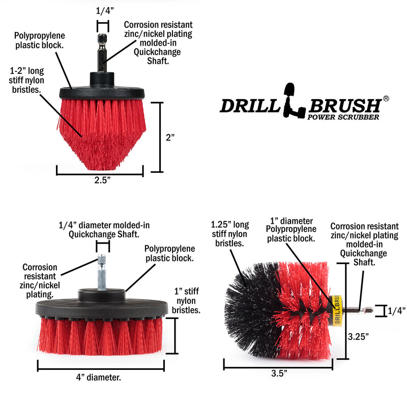 Original, 4in, and Corner Red Brushes - Stiff Bristles - Outdoor & Patio Cleaning | R-S-4CO-QC-DB