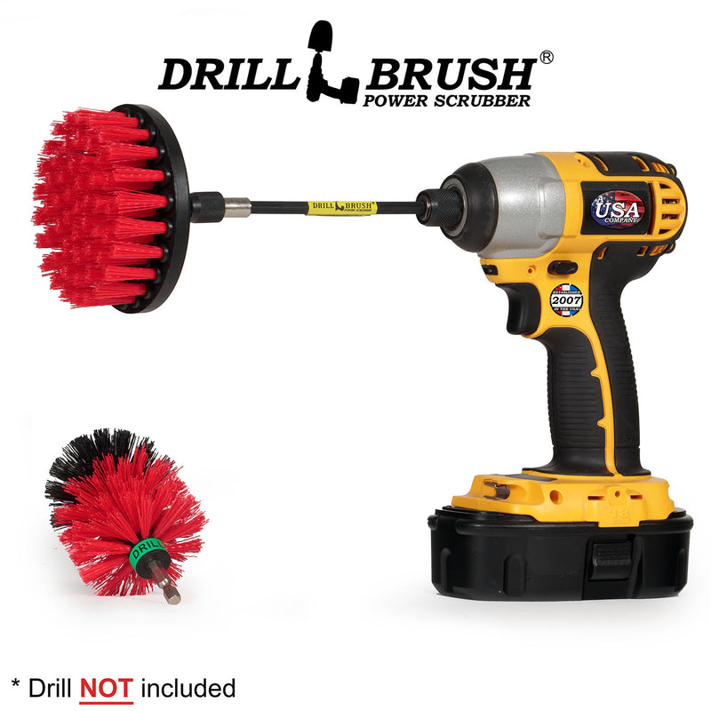 Mini & 4in Red Brushes w/5in Extension - Stiff Bristles - Outdoor & Patio Cleaning | R-S-4M-5X-QC-DB