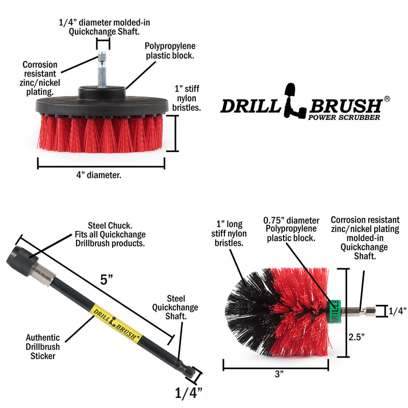 Specs for the Drillbrush 4M-5X Red Stiff Outdoor & Patio Brush Kit.