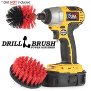 Drillbrush 4M Stiff Red Outdoor & Patio Brush Kit with an Original Mini brush in a cordless drill.
