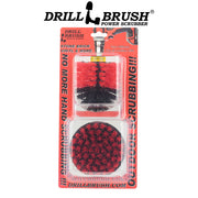 The Drillbrush 4O Red Stiff Outdoor & Patio Brush Kit in the blister pack it comes in.